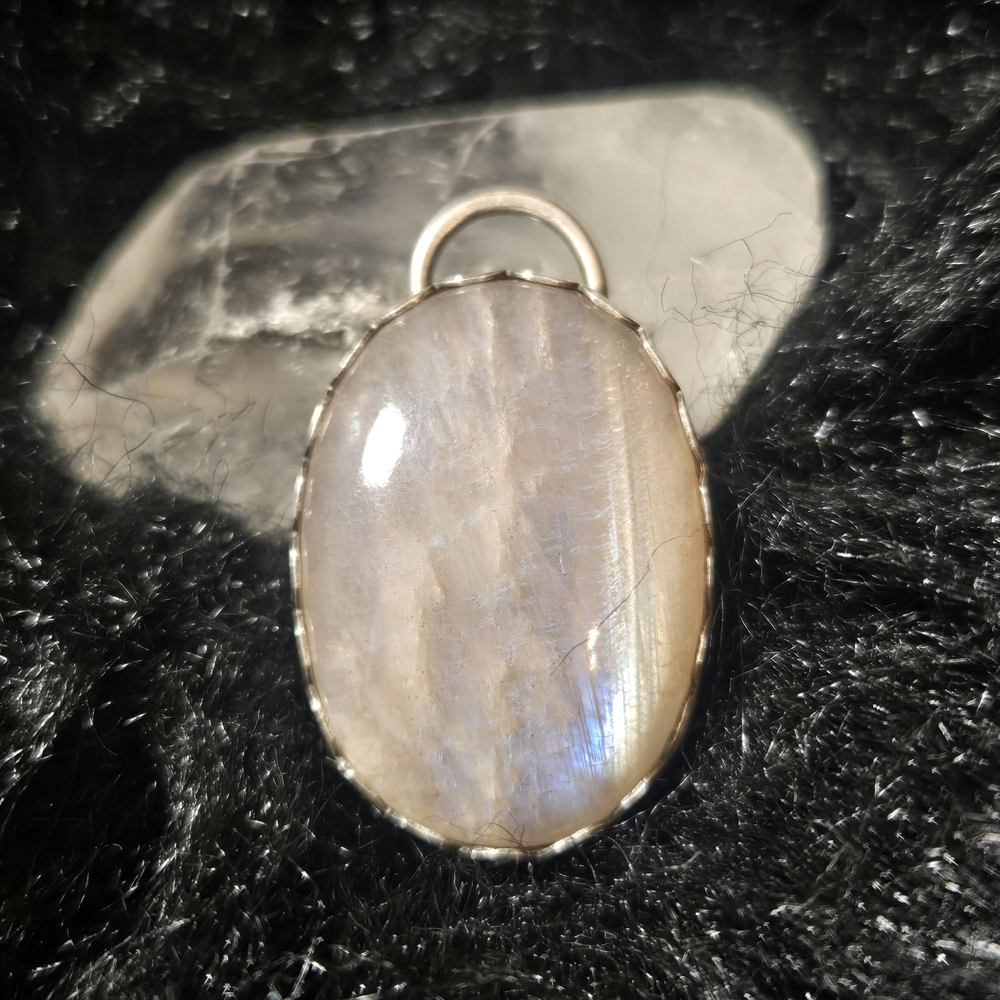 Peach Moonstone Celestial Silver Pendant
